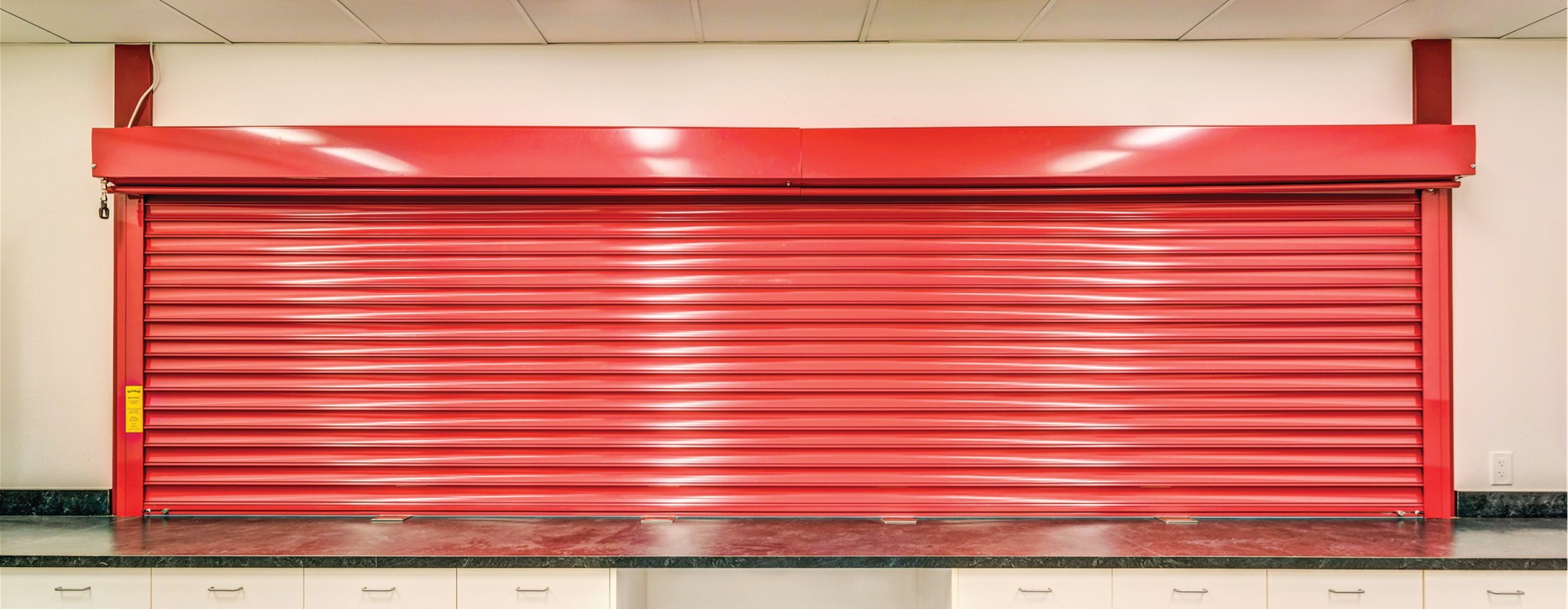 Allura® Rolling Shutters, Standard slat, Custom PowderGuard® Red Finish Allura® Rolling Shutters, Overhead Door Co. of SoCal, San Diego
